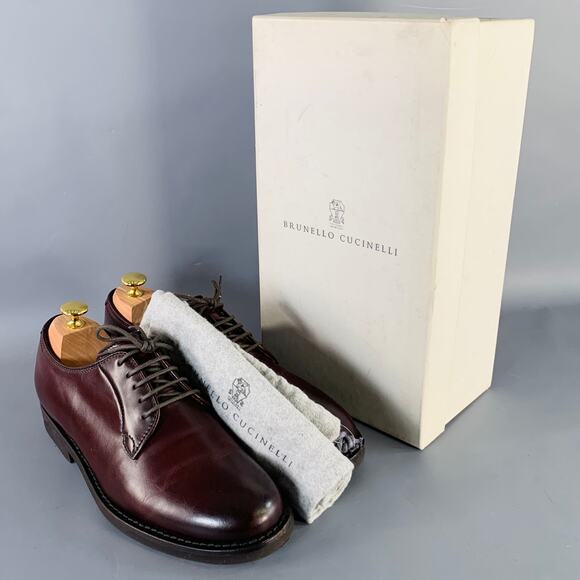 BRUNELLO CUCINELLI Size 8 Burgundy Leather Derby Lace-Up Shoes - Picture 9 of 10